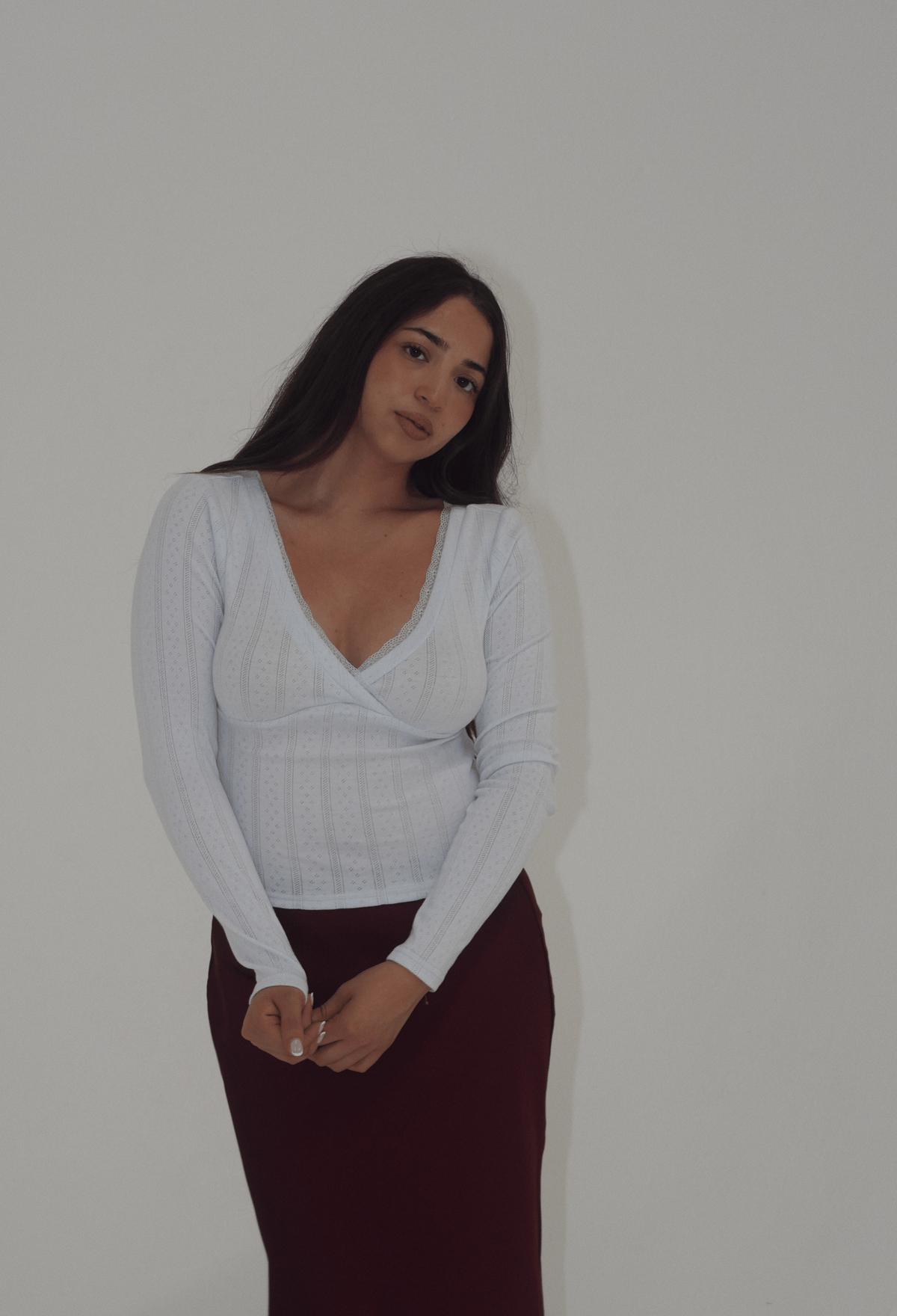 Ella Lace Pointelle V-Neck Top