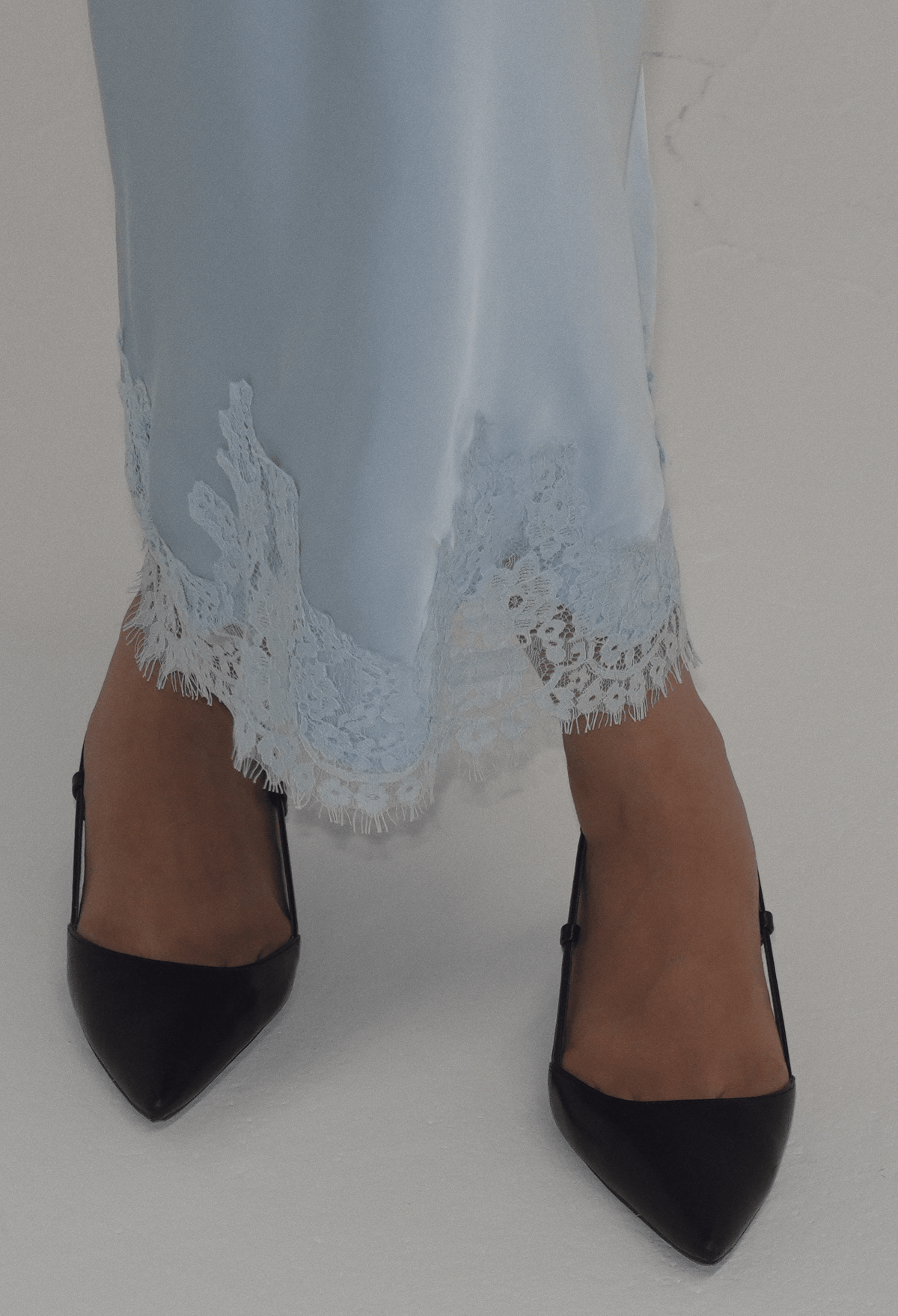 Julia Lace Satin Maxi Skirt in Artic Blue