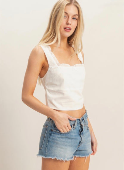 White Lace Trim Peplum Top