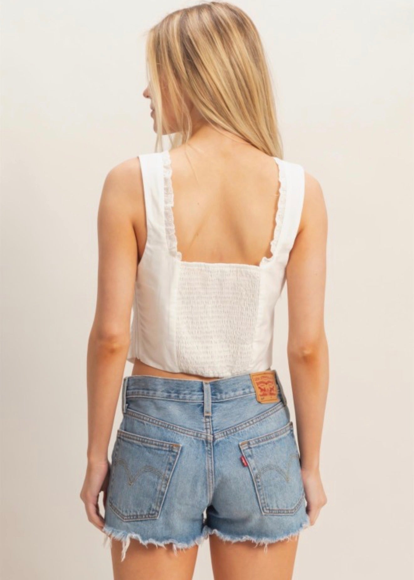 White Lace Trim Peplum Top