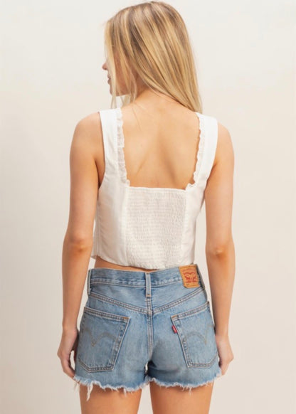 White Lace Trim Peplum Top