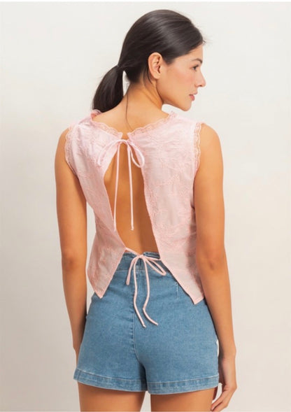 Embroidery V Neck Lace Top