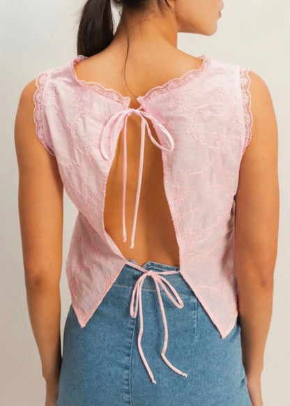 Embroidery V Neck Lace Top