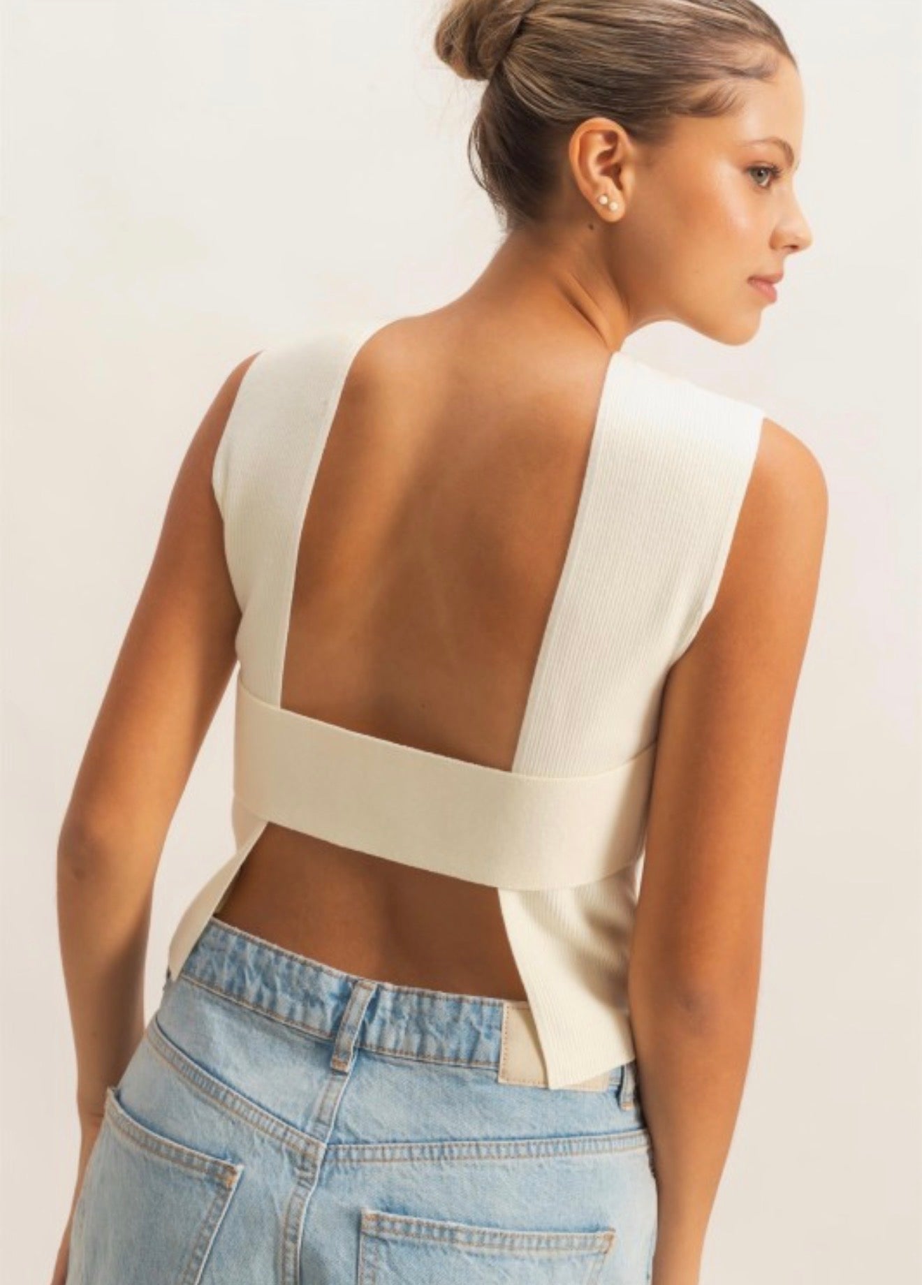 Cream Sleeveless Open Back Top
