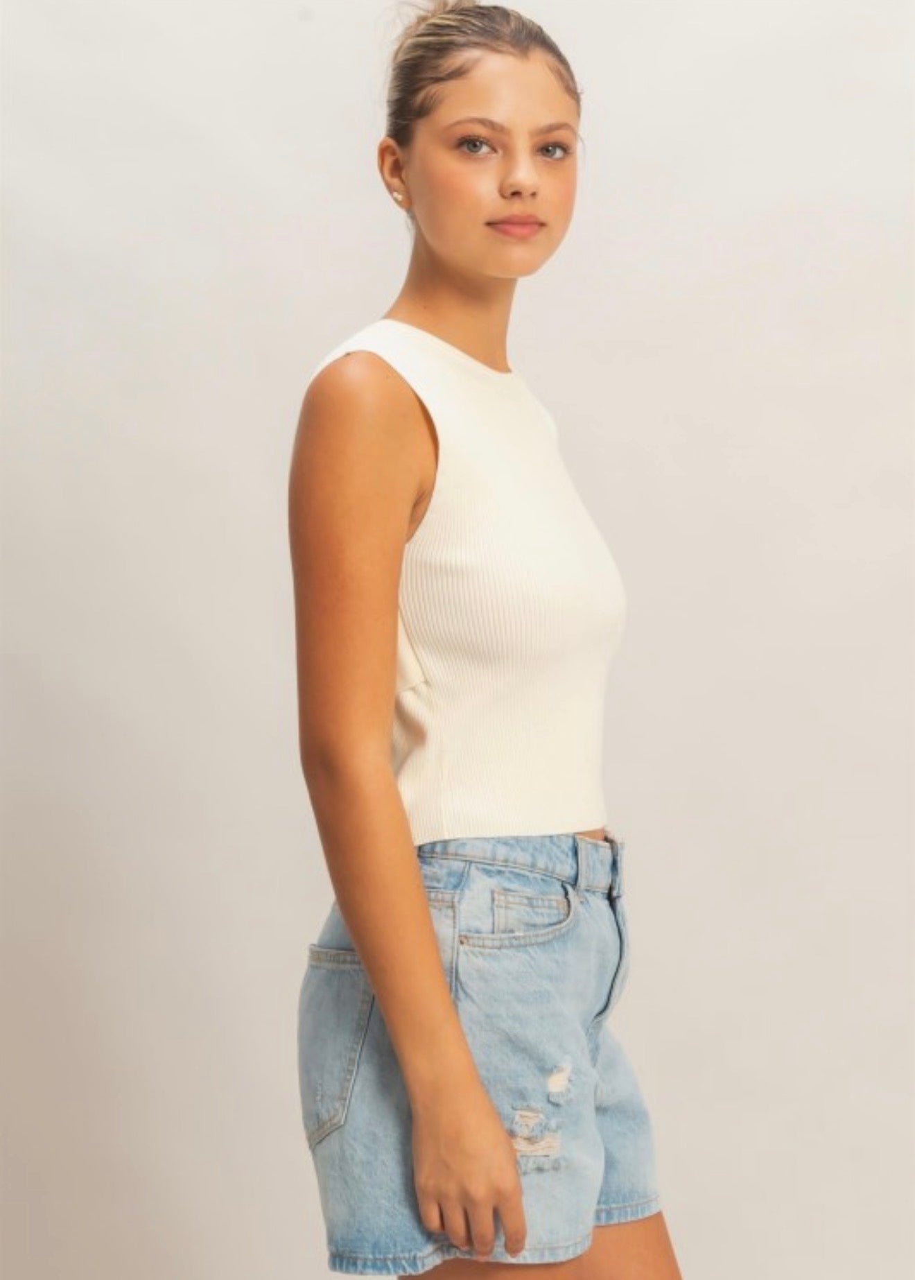 Cream Sleeveless Open Back Top