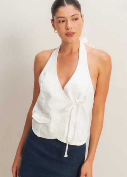 White Denim Halter Top