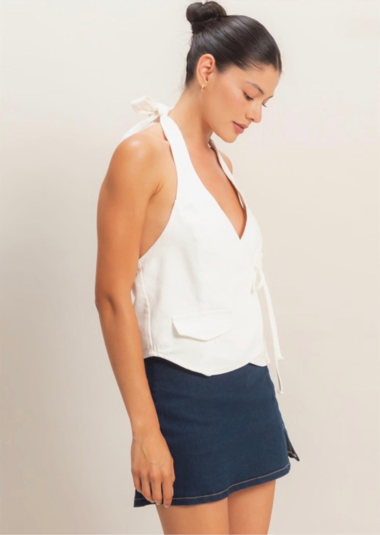 White Denim Halter Top