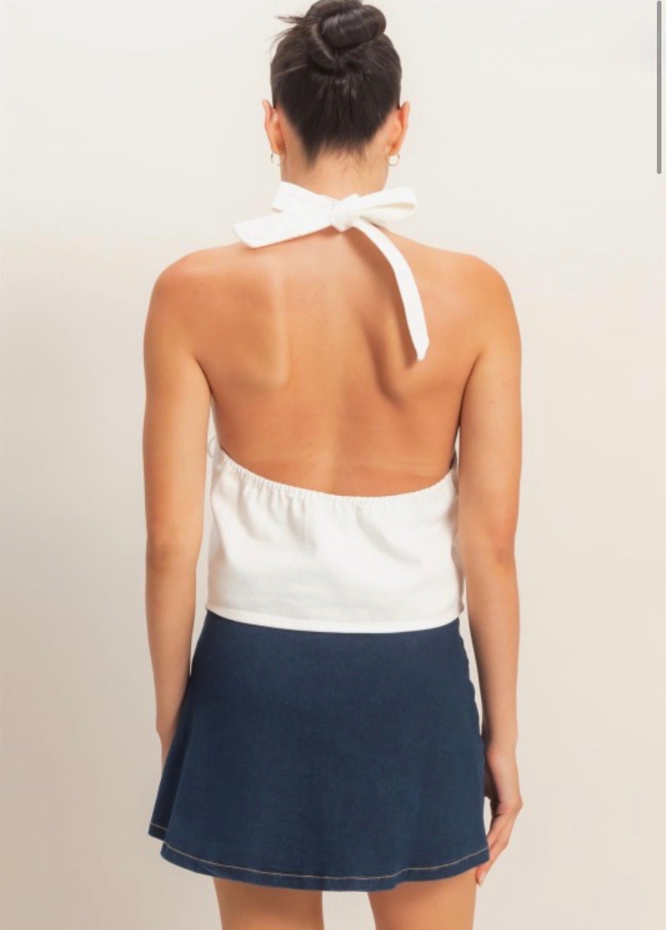White Denim Halter Top