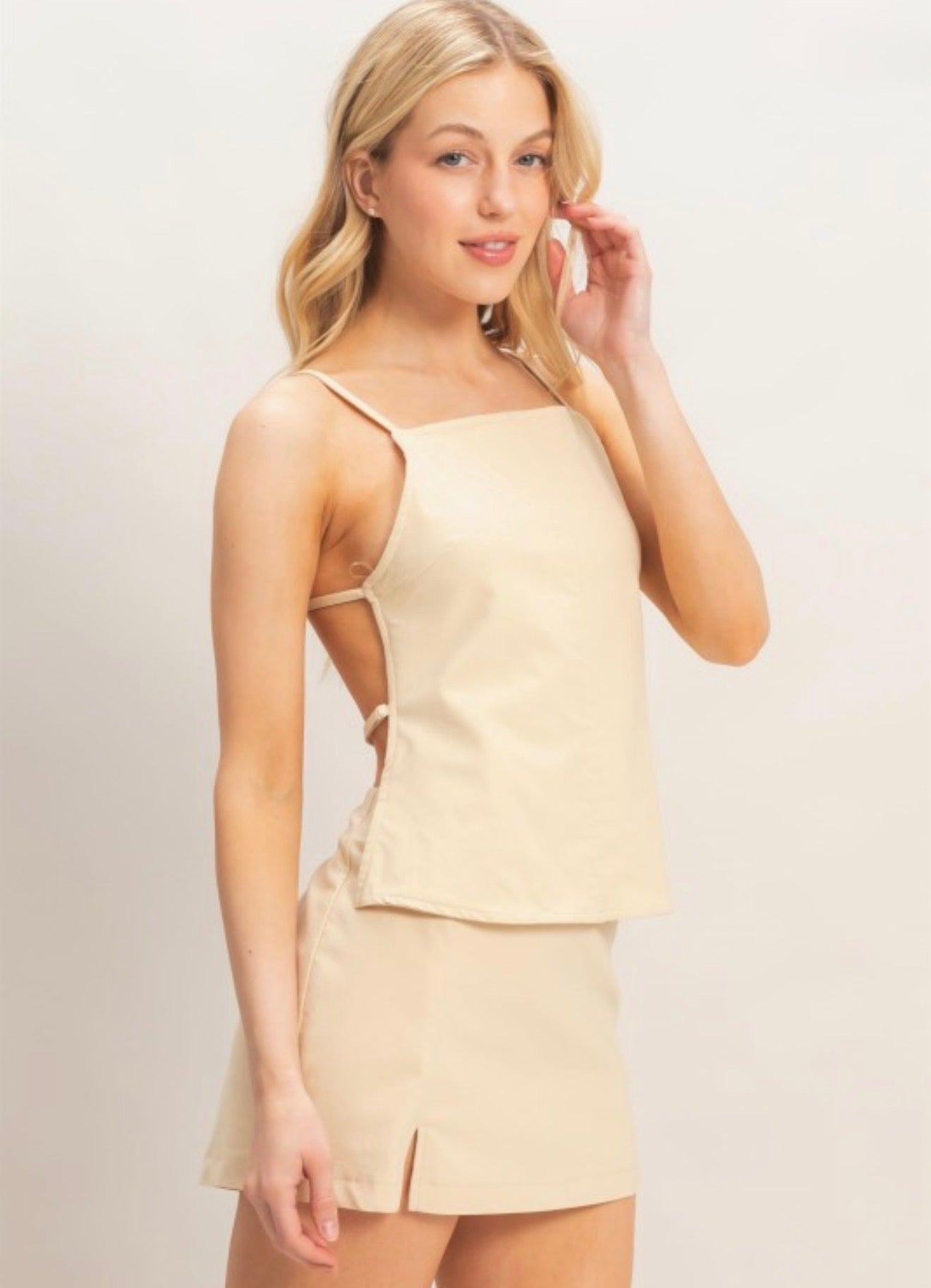 Strappy Straight Neck Top and Skort Set