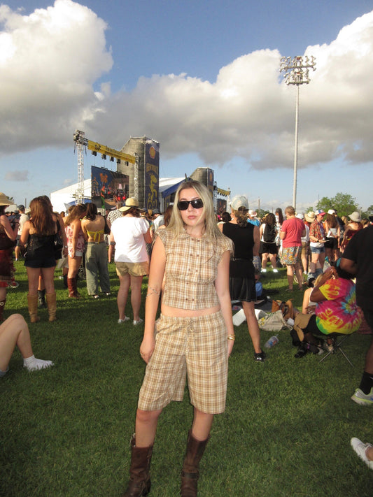 Brown Plaid Two-Piece Set