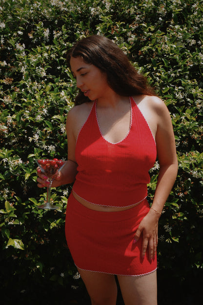 Red Pointelle Halter top set