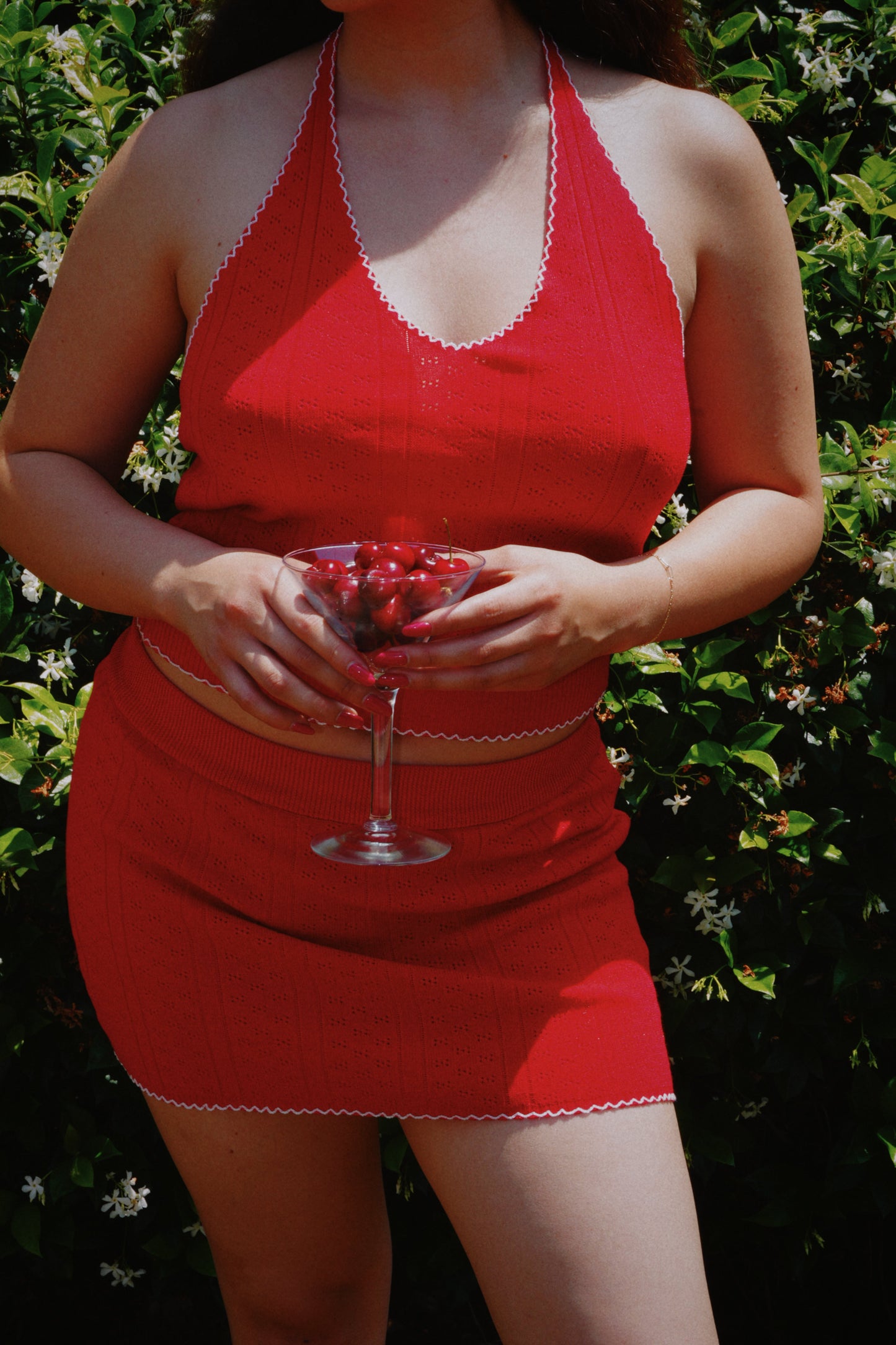 Red Pointelle Halter top set