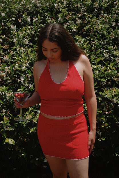 Red Pointelle Halter top set