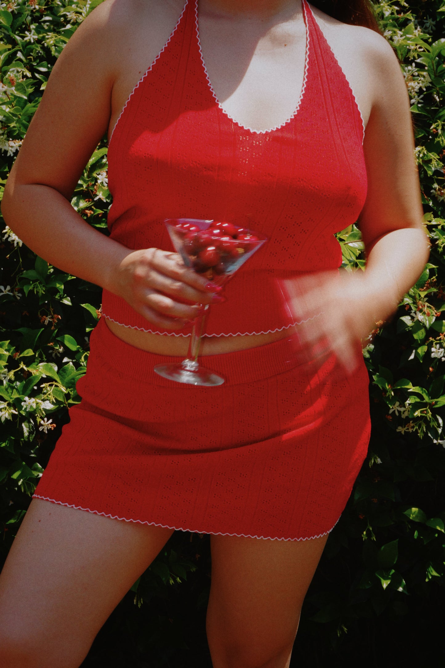 Red Pointelle Halter top set