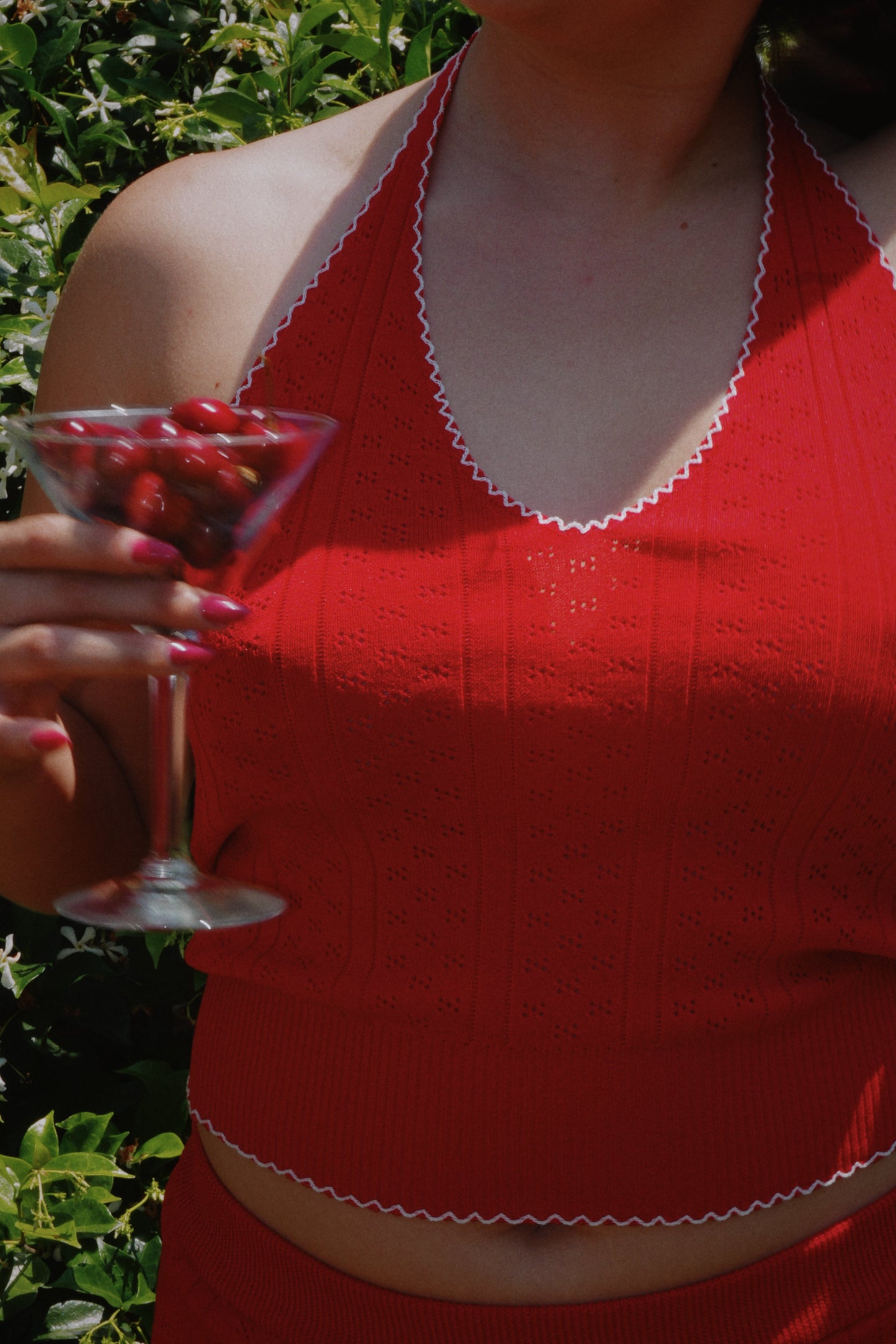 Red Pointelle Halter top set