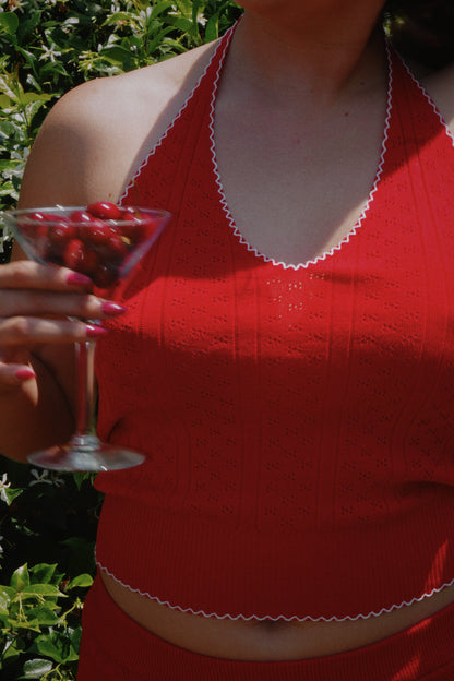 Red Pointelle Halter top set