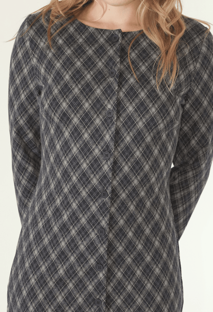 Rory Navy Plaid Long-Sleeve Mini Shift Dress