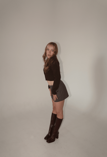 Daphne Plaid Cardigan and Mini Skirt Set