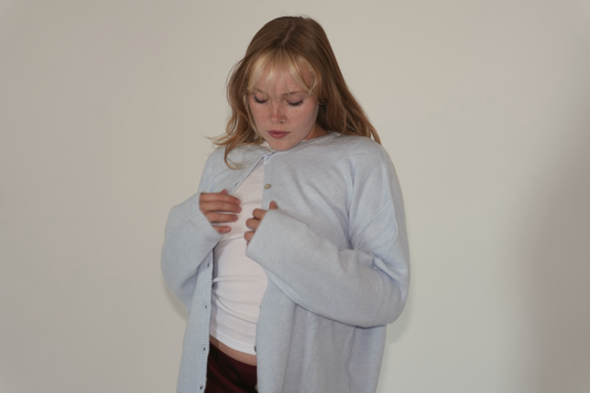 Judie Button up Cardigan in Arctic Blue