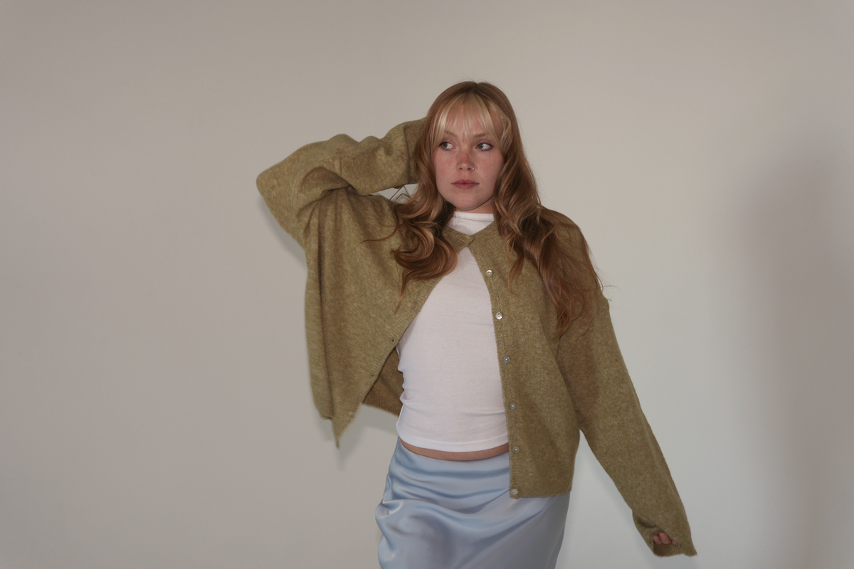 Judie Button up Cardigan in Olive Green