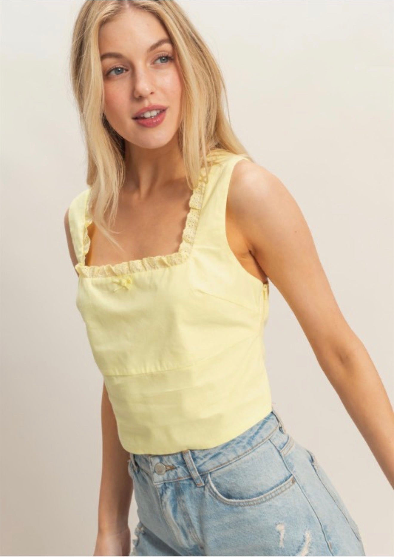Cropped Lace Peplum Square Neck Top
