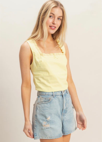 Cropped Lace Peplum Square Neck Top