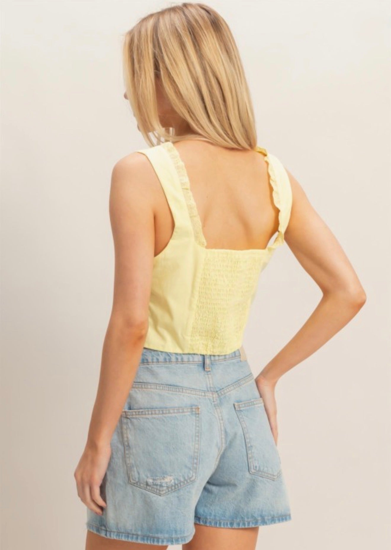 Cropped Lace Peplum Square Neck Top