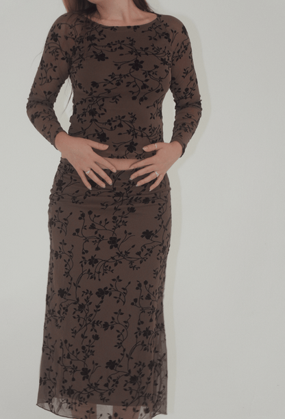 Audrey Floral Long Sleeve and Midi Skirt Set