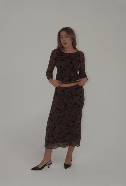 Audrey Floral Long Sleeve and Midi Skirt Set