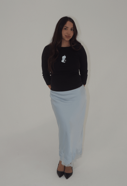 Julia Lace Satin Maxi Skirt in Artic Blue