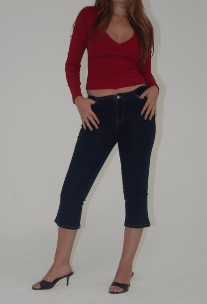 Kat Red Long Sleeve V-Neck Top