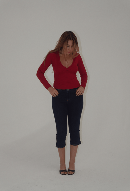 Kat Red Long Sleeve V-Neck Top