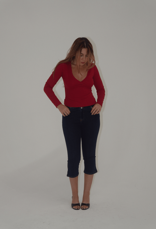 Kat Red Long Sleeve V-Neck Top