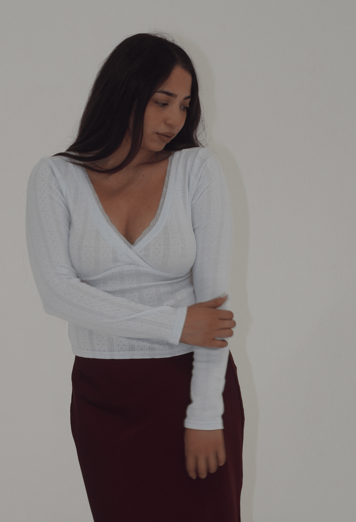 Ella Lace Pointelle V-Neck Top