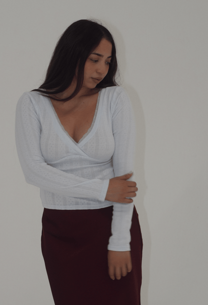 Ella Lace Pointelle V-Neck Top