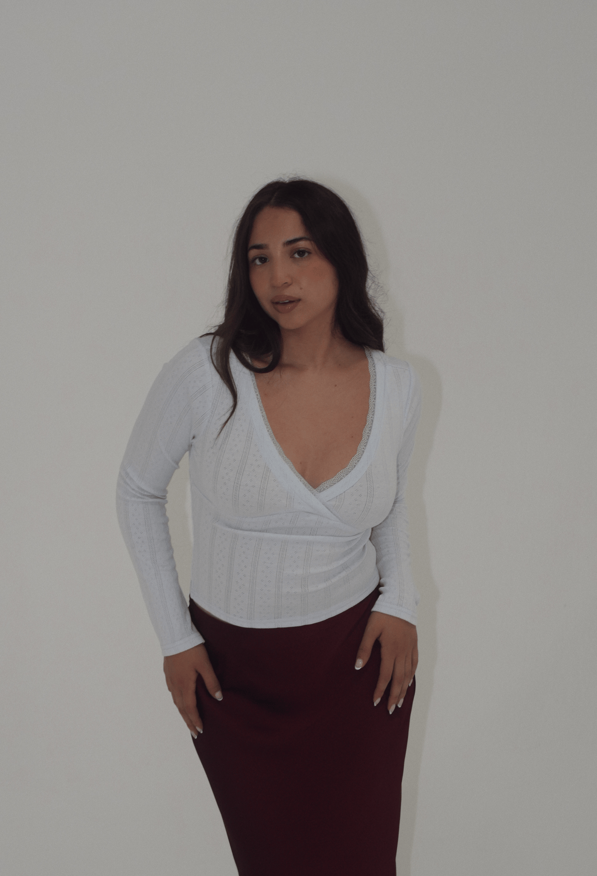 Ella Lace Pointelle V-Neck Top