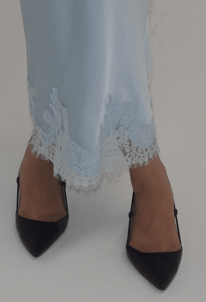 Julia Lace Satin Maxi Skirt in Artic Blue