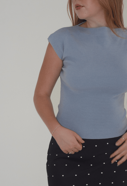Lori Sleeveless Boatneck Top in Blue