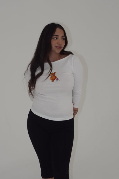 Pumpkin Bear Boatneck Top