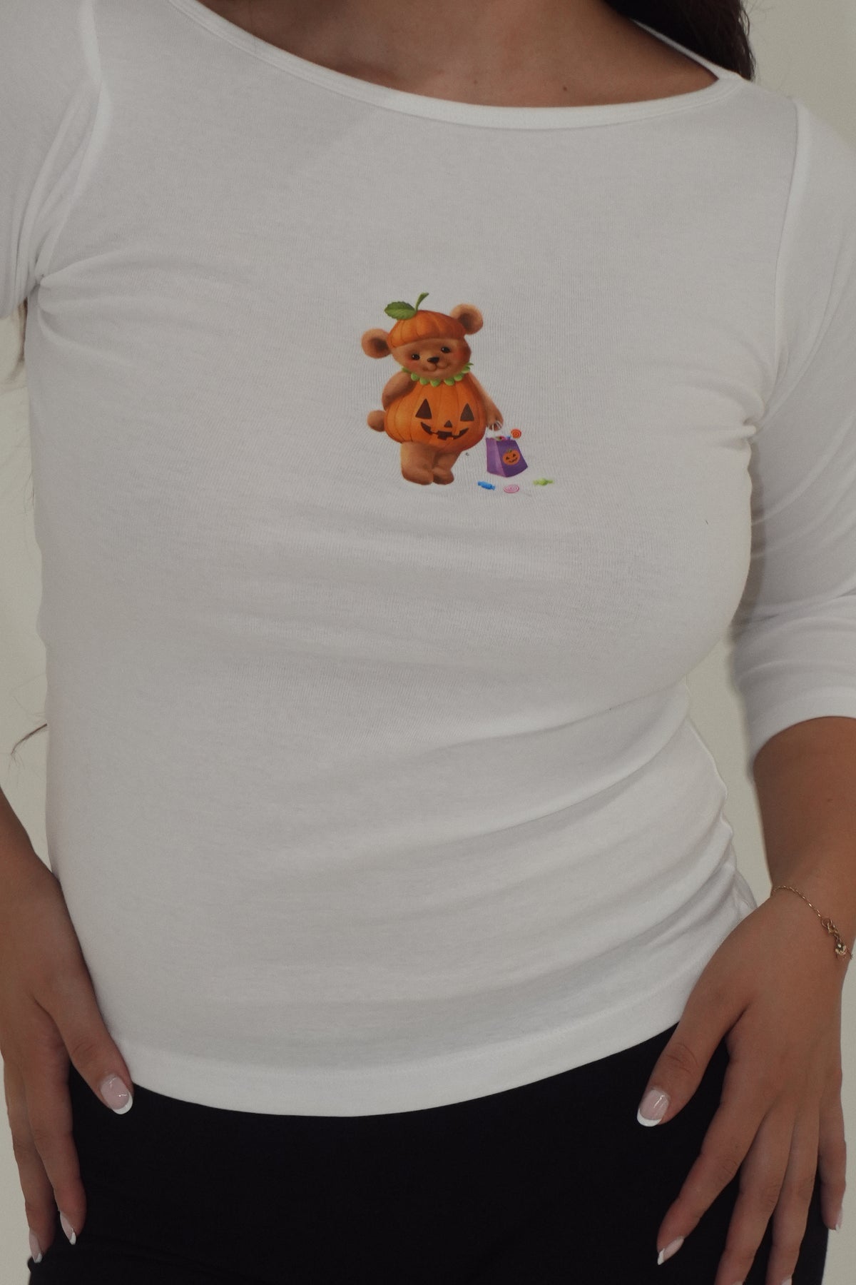 Pumpkin Bear Boatneck Top