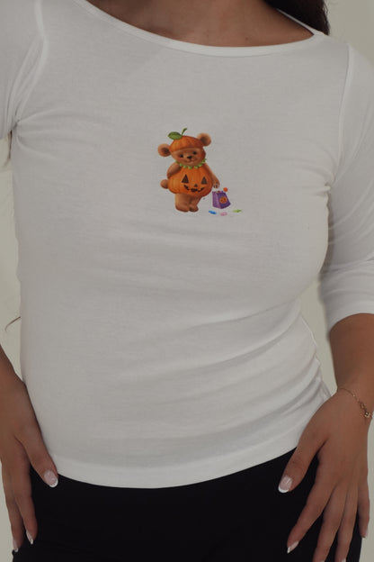 Pumpkin Bear Boatneck Top